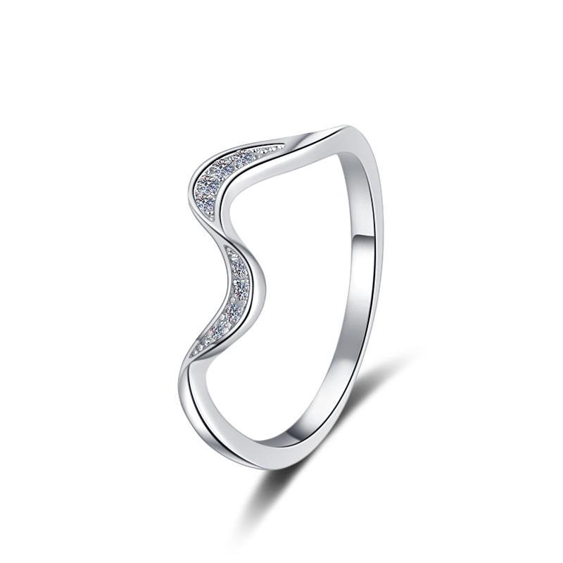 S925 Sterling Silver Moissanite Wave Ring for Women - Simple European & American Design