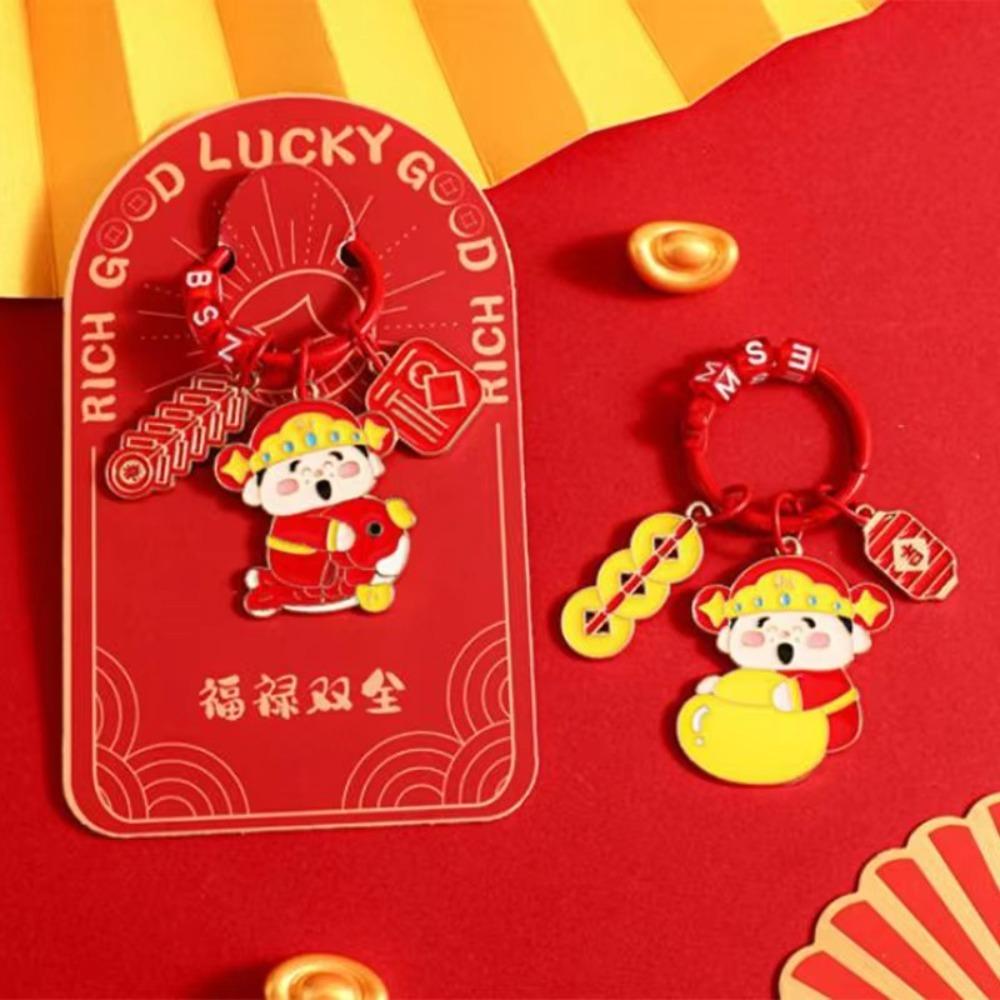 God of Fortune New Year Key Chain Panda Cartoon Key Ring Bag Decoration Metal Keychain Kids