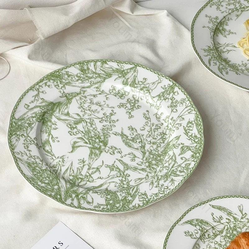 Essteller im chinesischen Retro-Stil, kreative grüne High-End-Keramikteller, exquisite Obst-Dessertschale, Haushaltsgeschirr