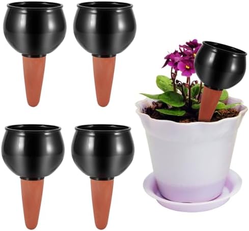 BTBHIHO 500ml Self-Watering Globes, 4-Pack Automatic Plant Watering Bulbs, ABS Drip Irrigation Spikes for Indoor Outdoor Potted Plants, Black