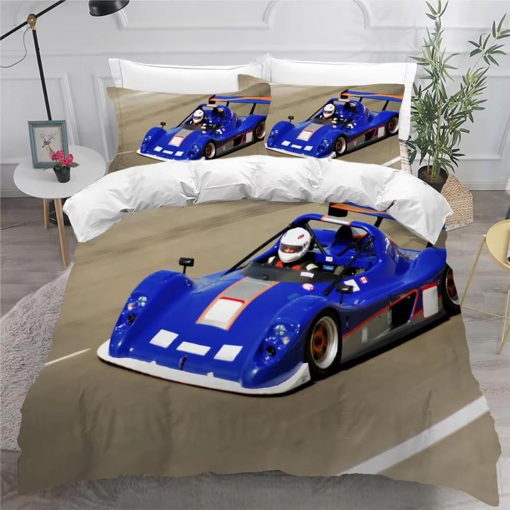 Racing Car Decor Bedding Set Soft Comforter Cover For Adult Teens,3D Sports Car Quilt Covers With Zipper Closure And Pillowcases