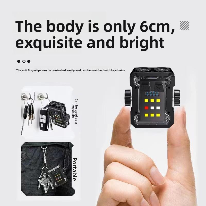 New multifunctional mini keychain light with ultra long battery life, flashing warning light, portable outdoor flashlight