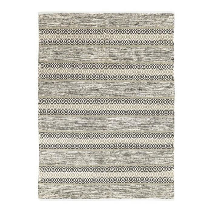 Living Room Rug In Cotton Ethno Stripe White-sand 190x290