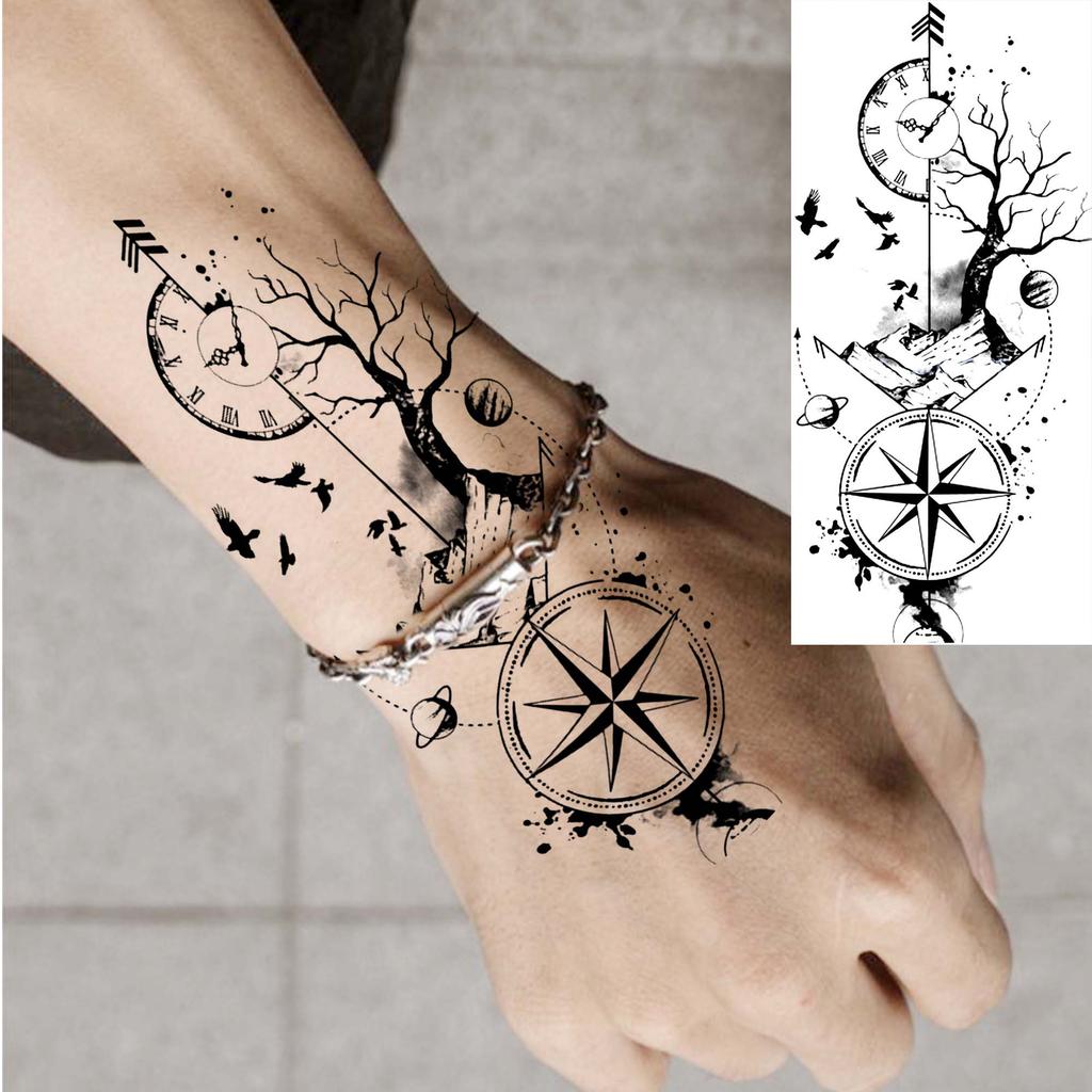 1 Foglio Tatuaggi Temporanei Vichingo Maori Drago Totem per Uomo Avambraccio Collo, Adesivi Tatuaggio Finti Temporanei Impermeabili Tatuaggi Realistici