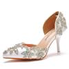 8 Cm Rhinestone Wedding Shoes, Thin Heel Pointed Sandals Hollow Two-piece Sandals Large-size Crystal Wedding Shoes for Women