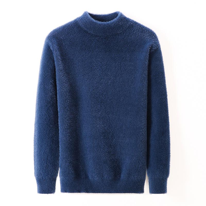 Herren Bestickter Goldener Nerzimitat Kaschmirpullover - Mittelhoher Kragen Warm Lässig Pullover