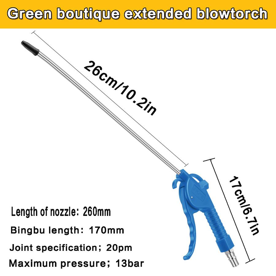 Air Blow Gun with 4" and 10.2" Long Angled Nozzle, Long Reach Industrial Air Blow Gun, Pneumatic Air Compressor Cleaning Tool
