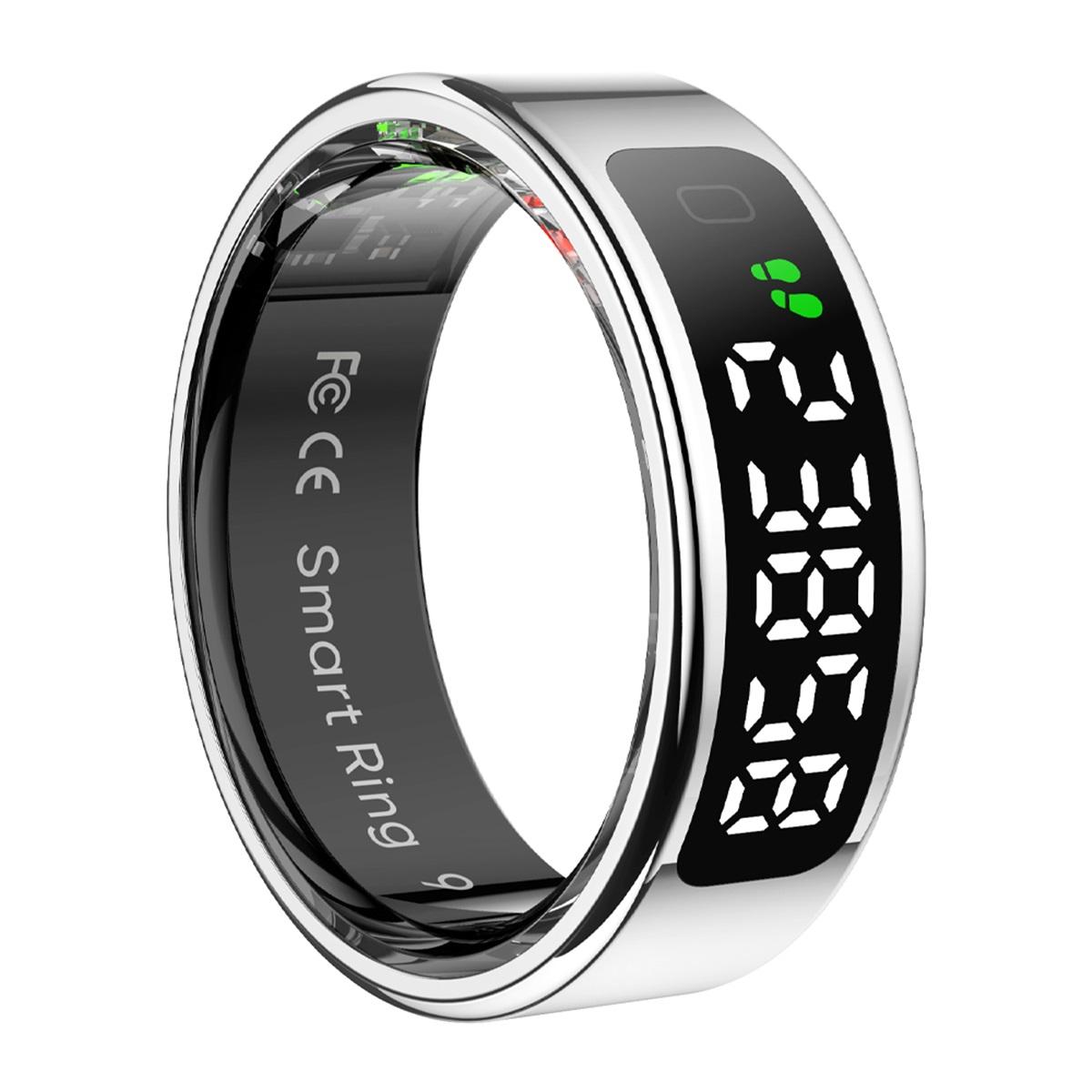 

2026 R12 Smart Ring With Display Screen And Touch, Wireless Charging, Health Manager, 5 ATM Waterproof For Men Women Silver-9