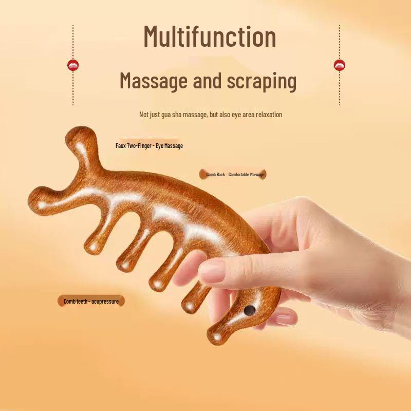 Sandalwood Massage Comb - Portable Wooden Scalp & Meridians Care, Engraved LOGO, Ideal Health Companion Gift