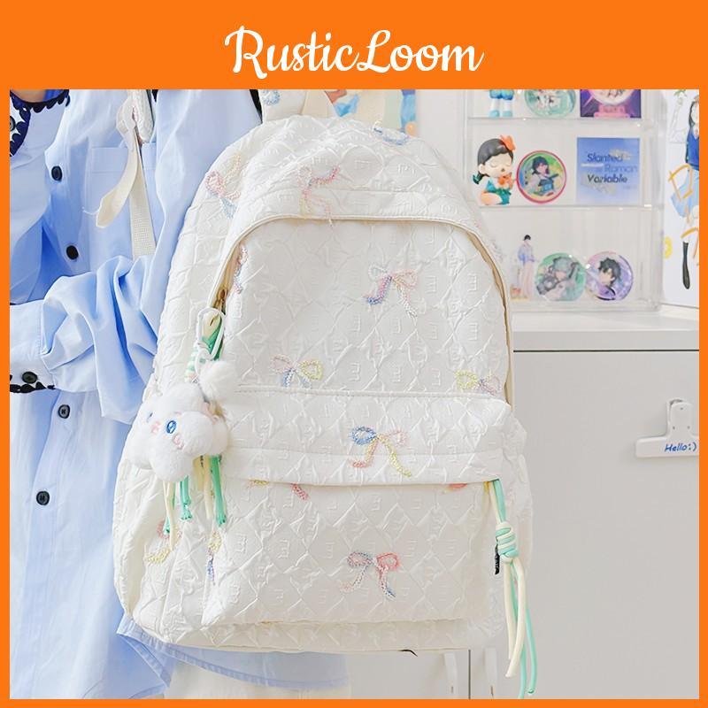 Print Bowknot Backpack With Comfortable Shoulder Straps For School And Outings