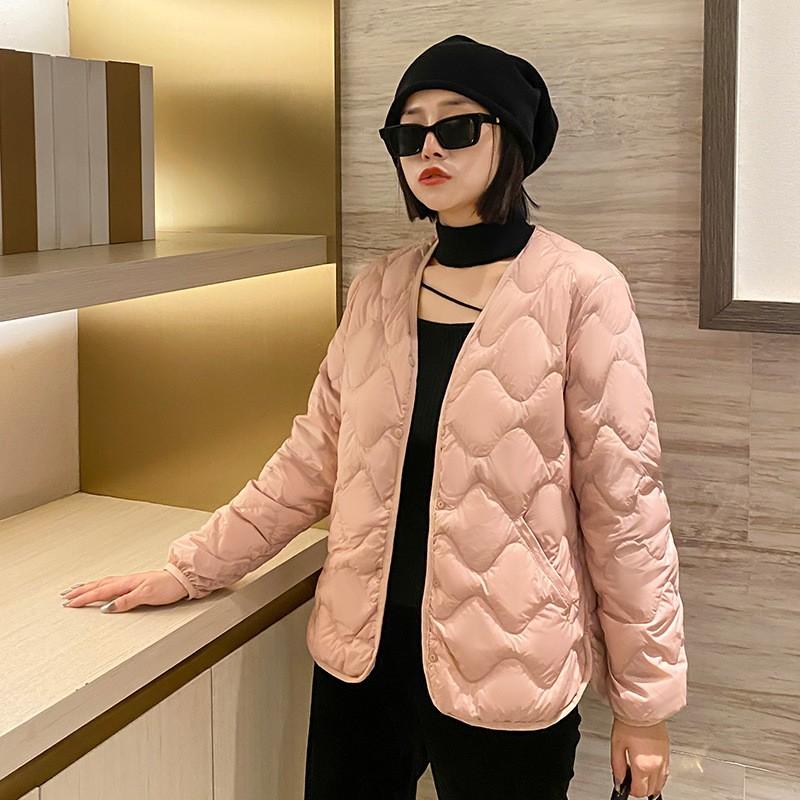 Womens Lightweight Short Down Jacket V-Neck Casual Winter Coat Thin Fill 50% Duck M-3XL