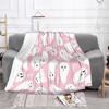 Pink Cute Ghosts Flannel Blankets Halloween Funny Throw Blankets for Home Hotel Sofa 150*125cm Rug Piece