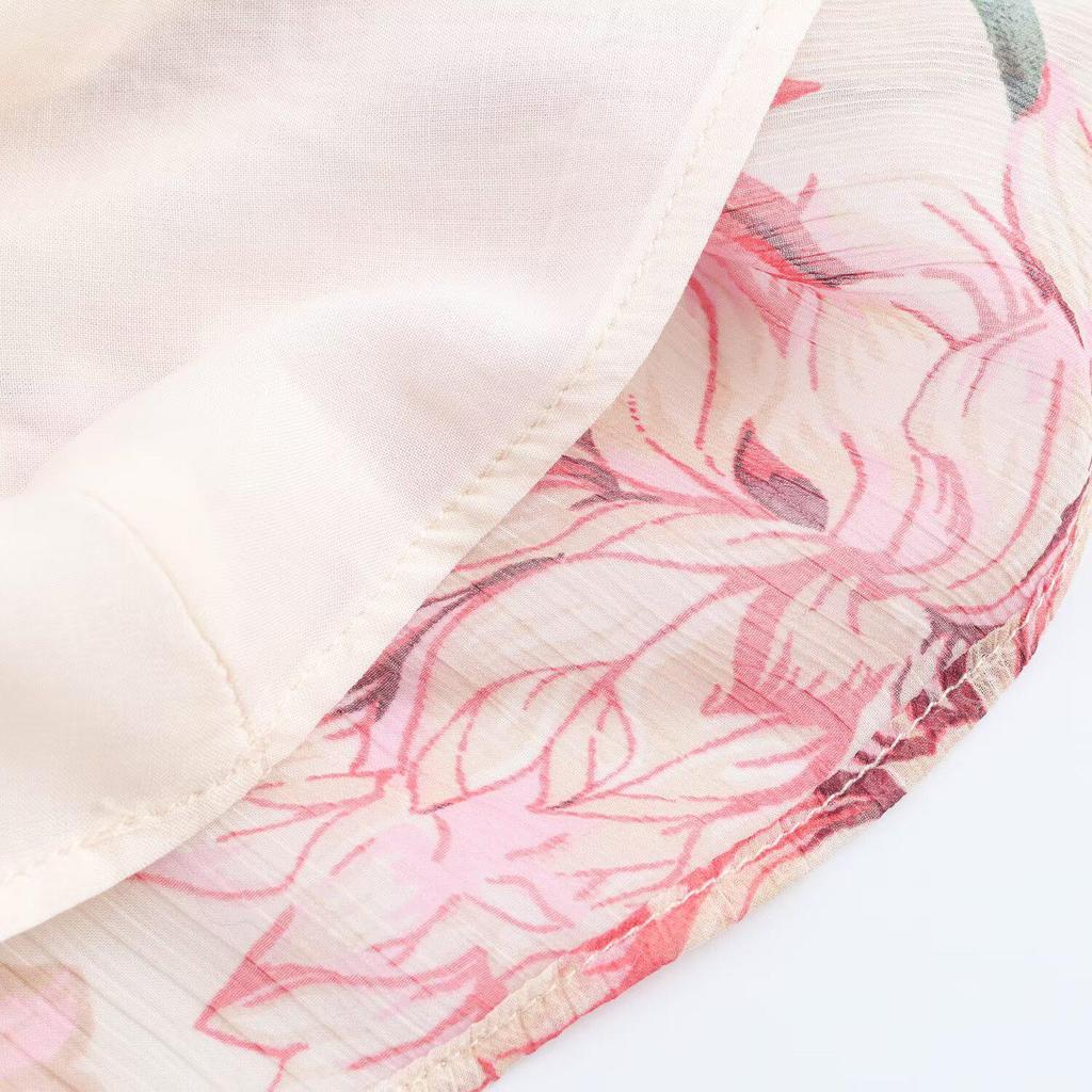 Spring 2025 Women's Floral Print Dress with Belted Tie Neckline