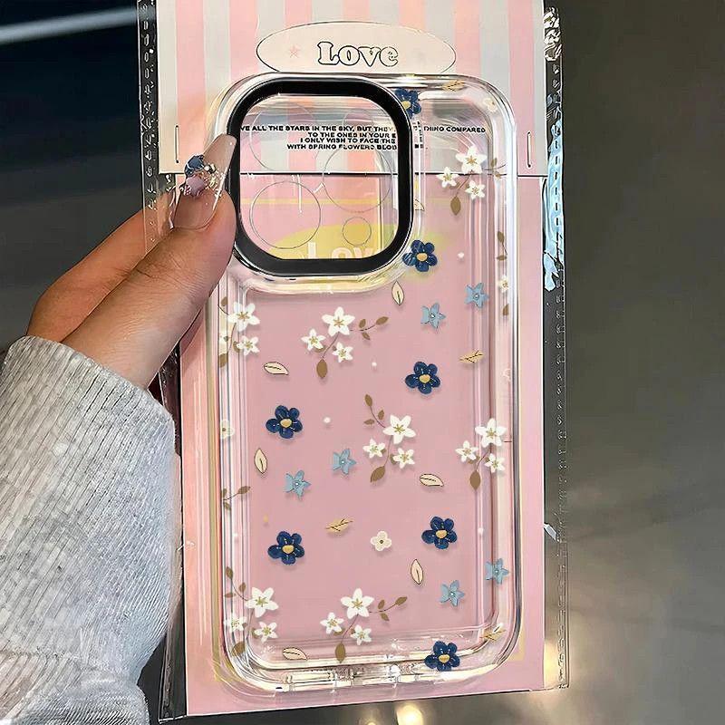 

Blue & White Floral Phone Case for Apple 13, 14Pro Max, 15, 12, 17Pro - Full Screen, Transparent, Cute, Drop-Proof. Apple XR