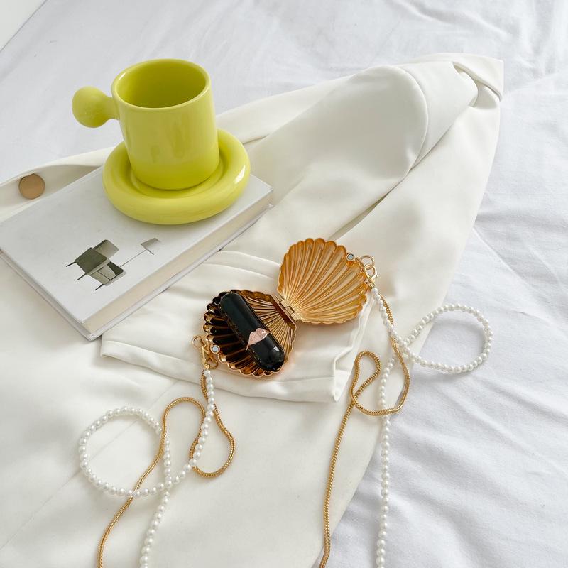 Shell Small Women's Evening Bag - 2025 Pearl Chain Crossbody & Handheld Shoulder Bag, Korean Style.