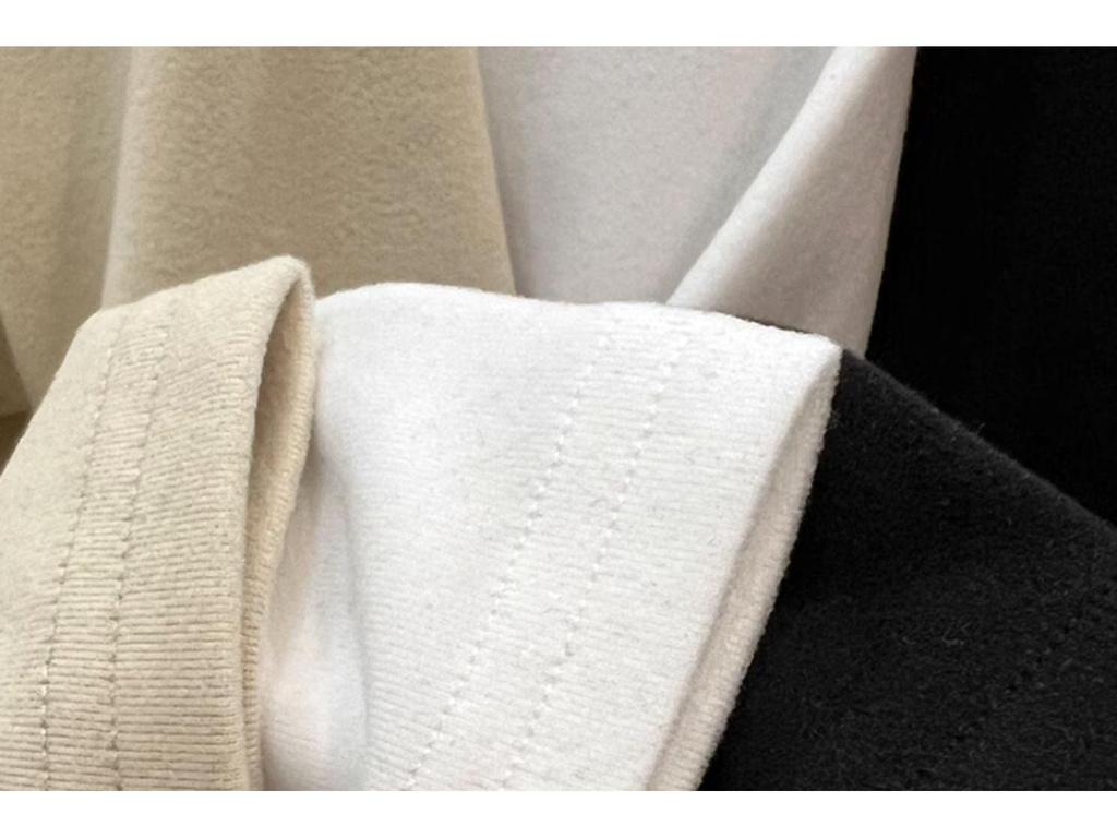 Women's U-Neck White Long Sleeve Fleece Lined T-Shirt, Slim Fit - 2024 Spring/Autumn/Winter Collection