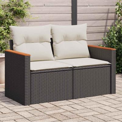 Vidaxl Garden Sofa With Cushions, 2-Seater, Black, Poly Rattan