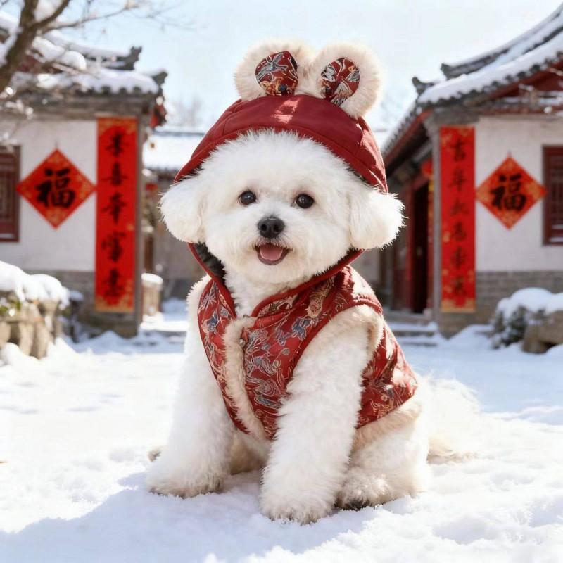 Winter Pet Dog Jumpsuit Chinese Style Four-Legged Coat Small Breeds Pomeranian Bichon Teddy