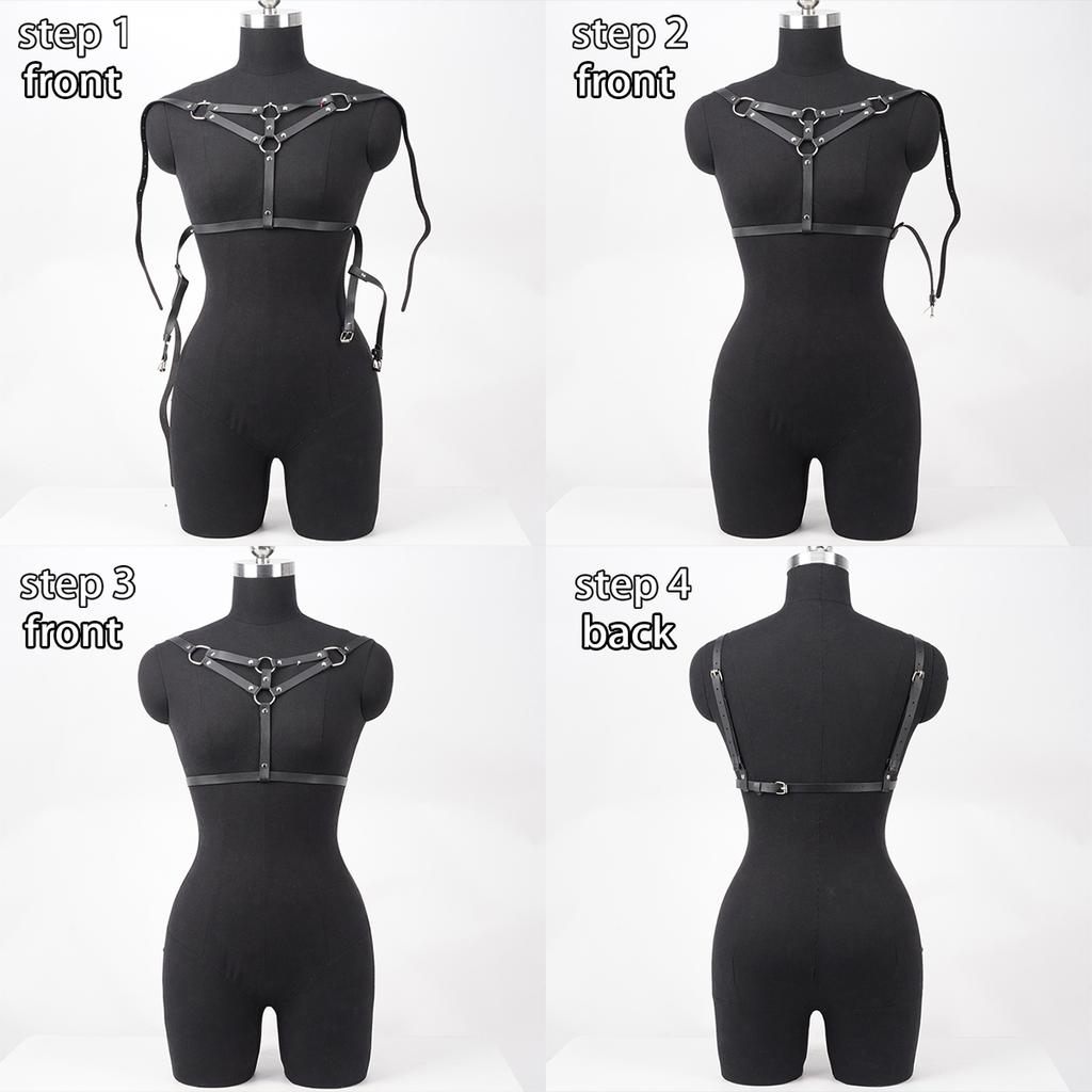 Women's Gothic Body Harness, PU Leather Lingerie Bra, Adjustable Punk Cage Top