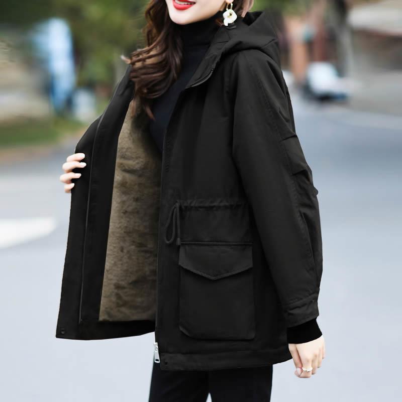 Chaqueta cortavientos de talla grande a la moda, abrigo con forro polar grueso para mujer, invierno