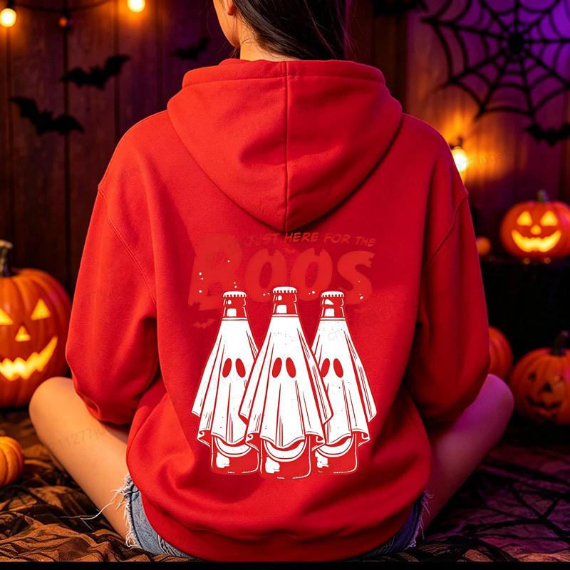Just Here for The Boos Hoodies Men Funny Ghost Beer Sweatshirts Halloween Graphic Hoode Hoodies Unisex Holiday Party Tops Gifts