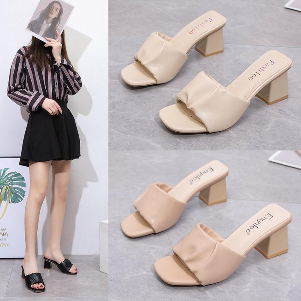 Slippers Women Outside High Heels Thick Heels Square Head Sandals Spring Summer New High Heeled Slippers Women Sandals