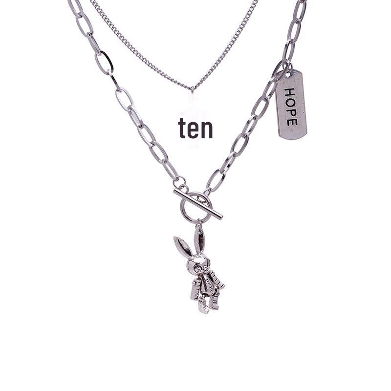 Dvouvrstvý punkový náhrdelník s křížkem a králíkem - unisex hip-hopový styl