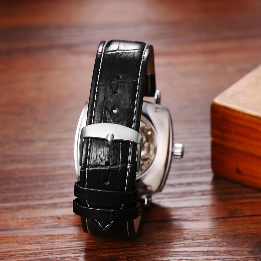 Men's Automatic Watch Genuine Leather Strap Analog Display 3ATM Waterproof Gold Silver Casual Business Fashion Accessory