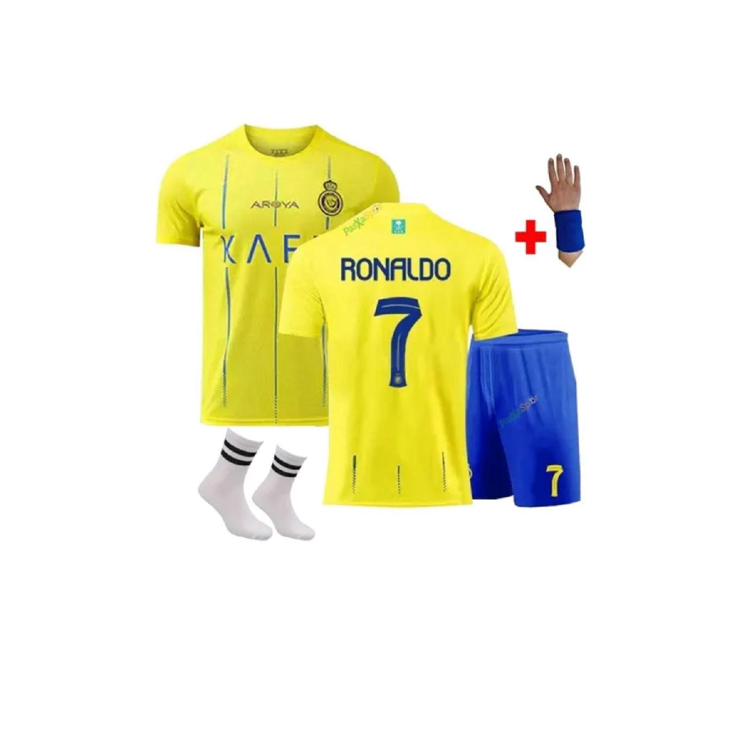 

Детский комплект футболки сезона 23/24 «Аль-Наср Роналду» из 4 домашних желто-синих футбольных футболок