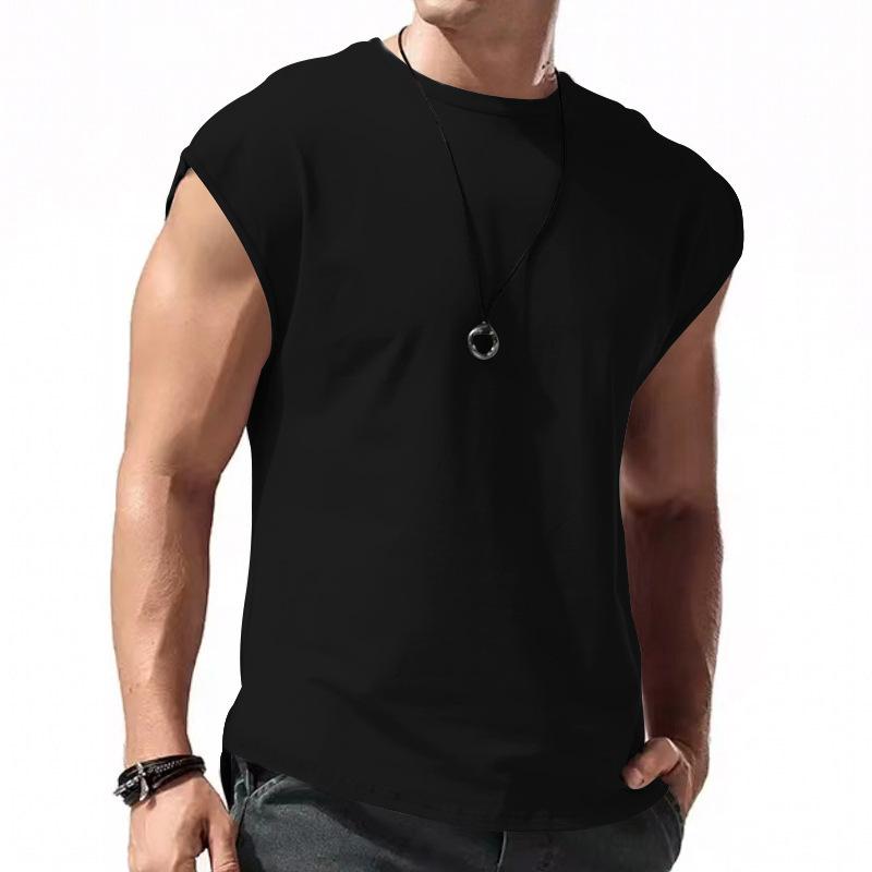 Ärmelloses T-Shirt für Herren, Sommer, Freizeit, Sport, lockeres Oberteil, kurzärmlig, unten, T-Shirt für Herren
