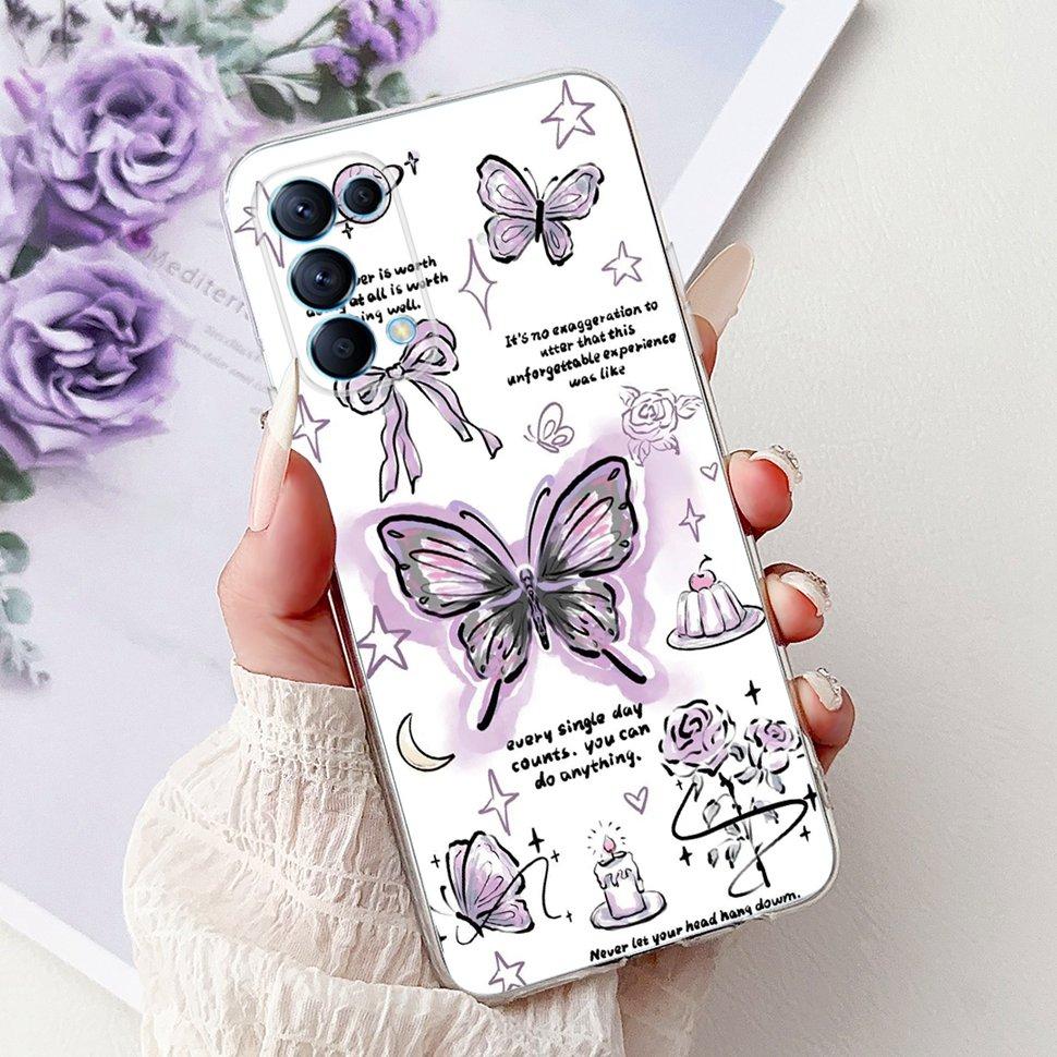For Oppo Reno5 5G Case Stylish Flower Butterfly Soft Silicone Case For Oppo Reno5 Reno 5 K 5K Cases CPH2145 Cover Coque Bumper