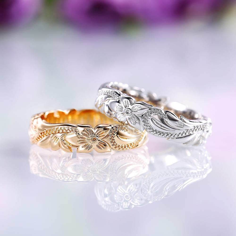 Huitan Fresh Style Flower Engraved Design Women Ring Elegant Party Wedding Accessories CopperColor/Gold Color Jewelry for Daily