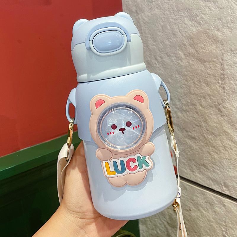520ml Charming Kids Thermos Bottle With Straw Lightweight Stainless Steel Spacious Boys Girls Student Water Cup Leak Proof Kettle