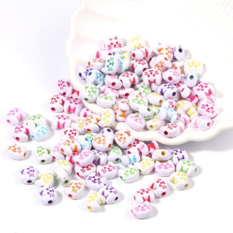 Colorful Cartoon Cat Beading DIY Phone Chain Spacer Beads Accessories   