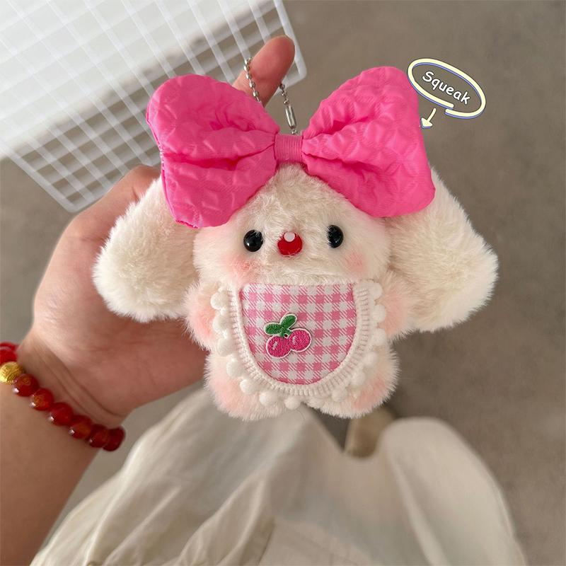 1Pcs Cute Can Squeak Rabbit Plush Pendant Big-Eared Rabbit Plush Keyring Bunny Festival Doll Keychain Bag Pendant