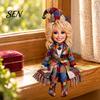 Unique Gifts for Housewarming Cute Resin Figure Ornament, Decorative Lady Statue with Patchwork Clothing Hat and Boots Small Ornaments Windowsill Home