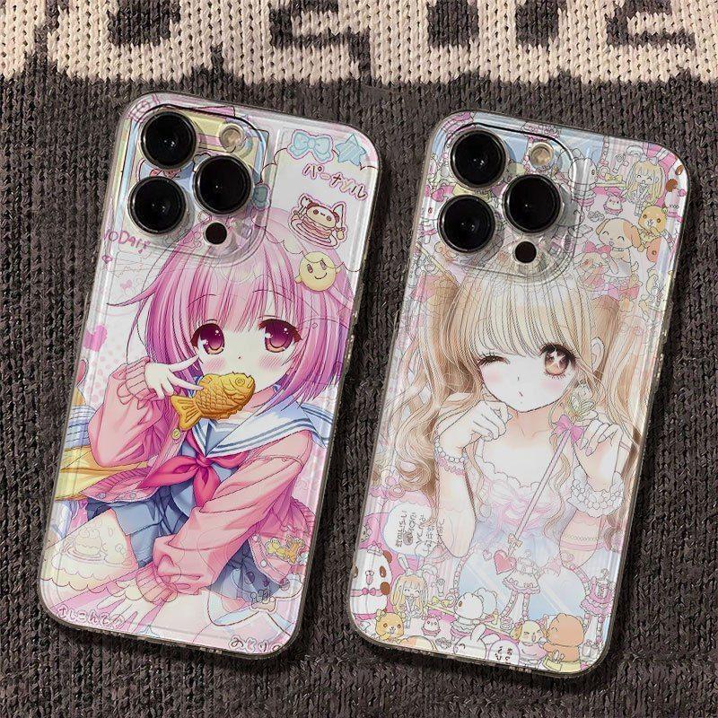Kawaii Anime Dziewczyna Przezroczyste Etui na Telefon dla Serii iPhone 17 16 15 14 13 12 11 16E Pro Max Plus Ochrona Dwuwarstwowa