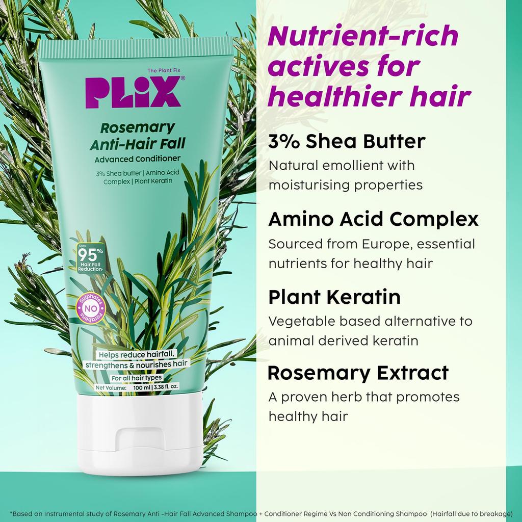 Plix Rosemary Advanced Anti Hair Fall Conditioner | 3% Shea Butter | Nourishes Deeply | Silky Soft & Tangle-Free Hair | All Hair Types | Men & Women