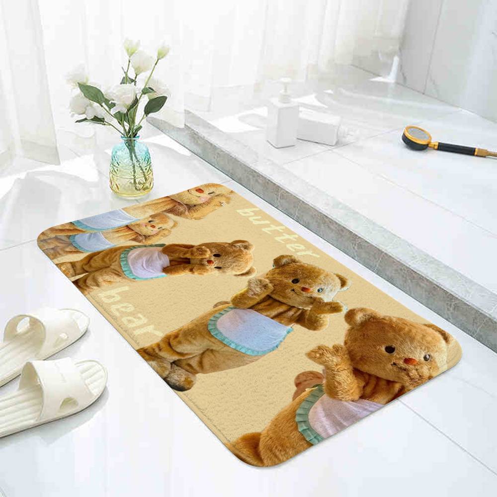 Cute B-Butterbear Floor Mat Pattern Printed Flannel Door Mat, Suitable For Bathroom, Living Room, Home Decoration