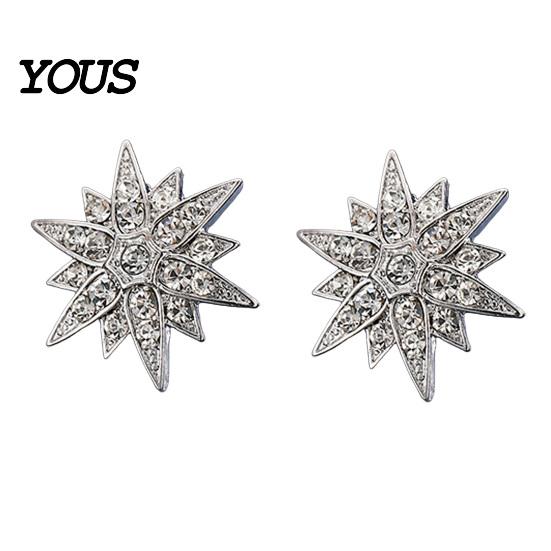 Shirt Collar Button 1/2Pcs Double-Layered Eight-Pointed Star Lapel Pin with Rhinestones, Thickened Alloy Star-shaped Brooch Safety Buckle