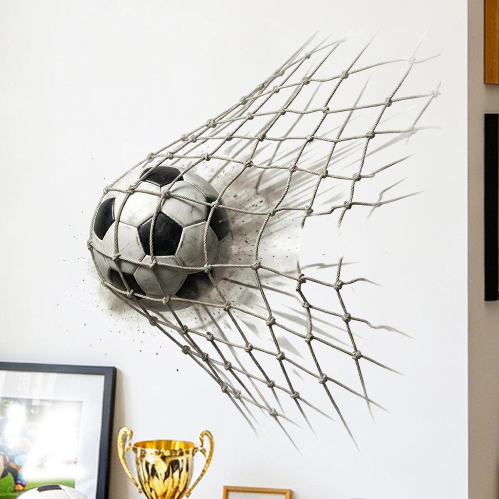 Realistischer Fußball im Netz Wandaufkleber für Schlafsaal Spielzimmer Heimdekoration Abnehmbarer Vinyl-Aufkleber für Wände und Oberflächen