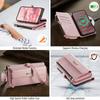 For iPhone 15 Case CASEME C39 RFID Blocking Zipper Wallet Stand Leather Cover with Strap