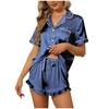 Summer Women's Pajama Set Satin Short Sleeve Lapel Tops with Shorts Sleepwear 2 Piece Loungewear Nightwear Home Clothes