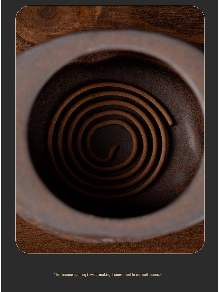 Ceramic Zen Incense Burner: Indoor Aromatherapy & Tea Table Decor for Agarwood and Sandalwood Coils, Chinese Coarse Pottery Design.