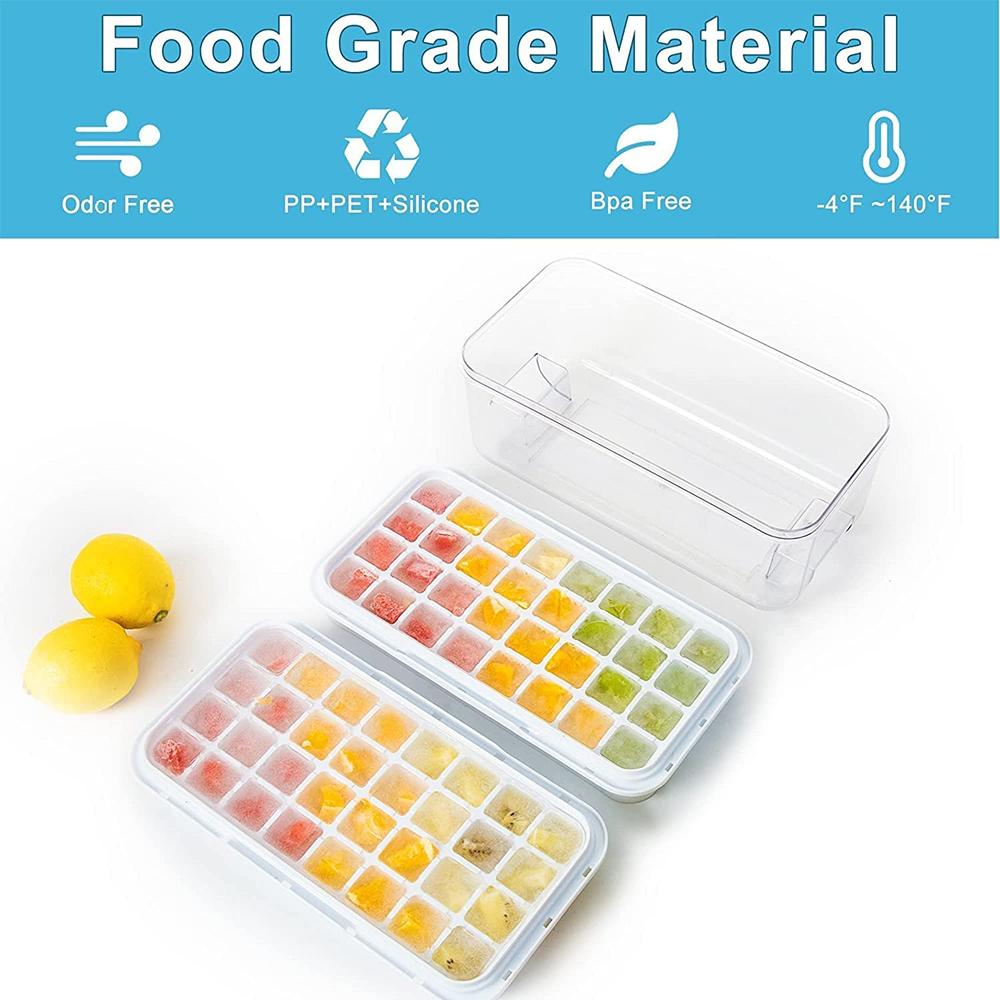 LMETJMA Ice Cube Tray with Stackable 2 Ice Trays Silicone Ice Cube Molds with Storage Bin For Freezer 64 Nuggets JTX478