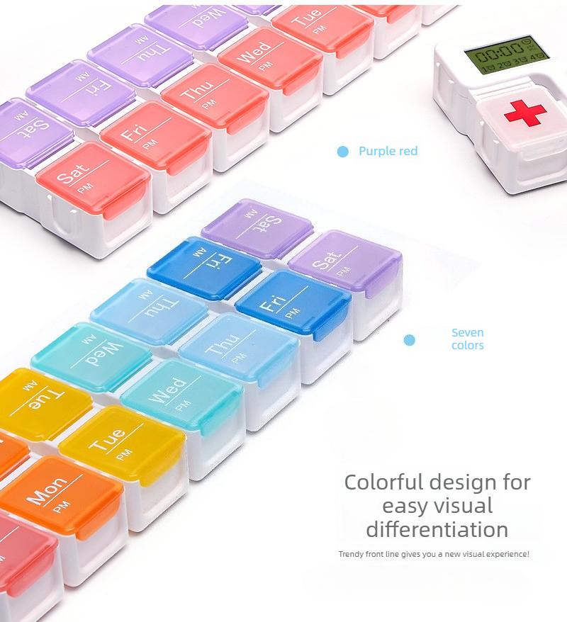 7 Day AM PM Pill Organizer with Alarm Reminder Large Capacity Vitamin Box for Travel Home Medication Management