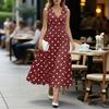 ZANZEA Damen Elegantes V-Ausschnitt Lässiges Ärmelloses Polka-Dot-Print-Kleid