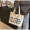 New Canvas Bag Women's New Fashion Flower Shoulder Bag College Student Hand Bag Commuting Large Capacity Tote Bag