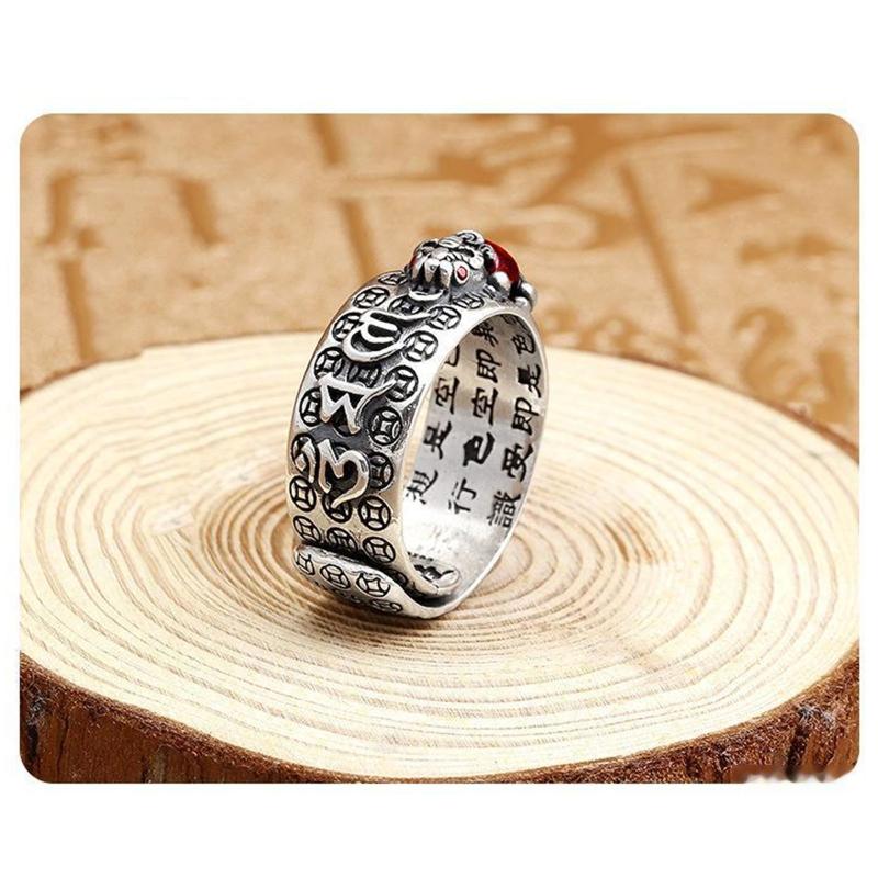 Personality Retro Silver Plated Six Word Truth Ring Gold for Toad Stamper Heart Sutra Ring Men Women Wealth Lucky Jewelr