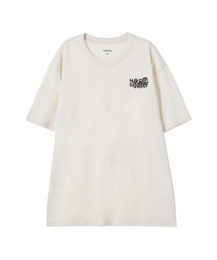 MAKEITTO [Graffiti Logo] Crew Neck Tee_Cream